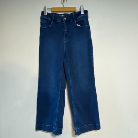 PILCRO Women's Wash Blue Denim Medium Wide-Leg Cropped Pants Size 28 - Picture 2 of 11